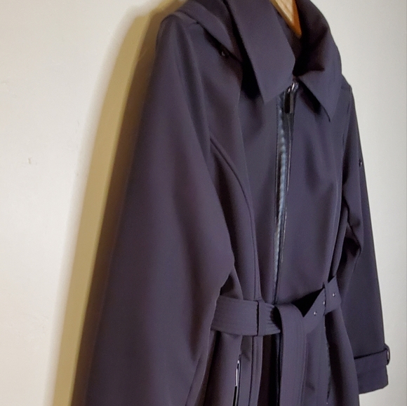 Michael Kors Smokey Gray Zip-Up Belted Jacket with Removable Hood - Picture 3 of 15